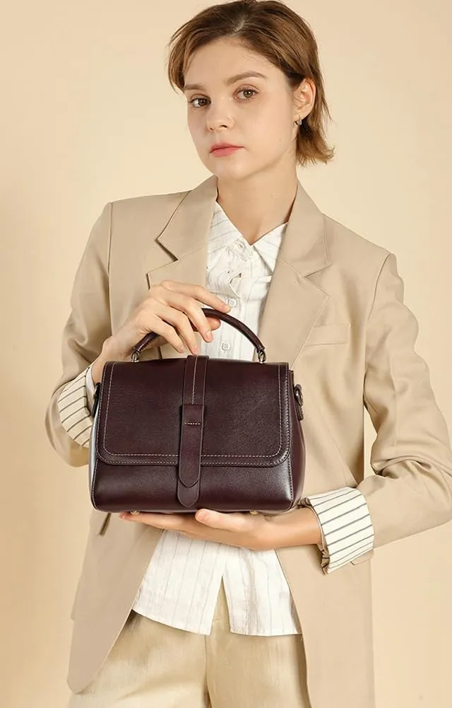 Small Genuine Leather Crossbody Shoulder Bags for Women Trendy Tote Handbags Purse Ladies Vintage Work Satchels