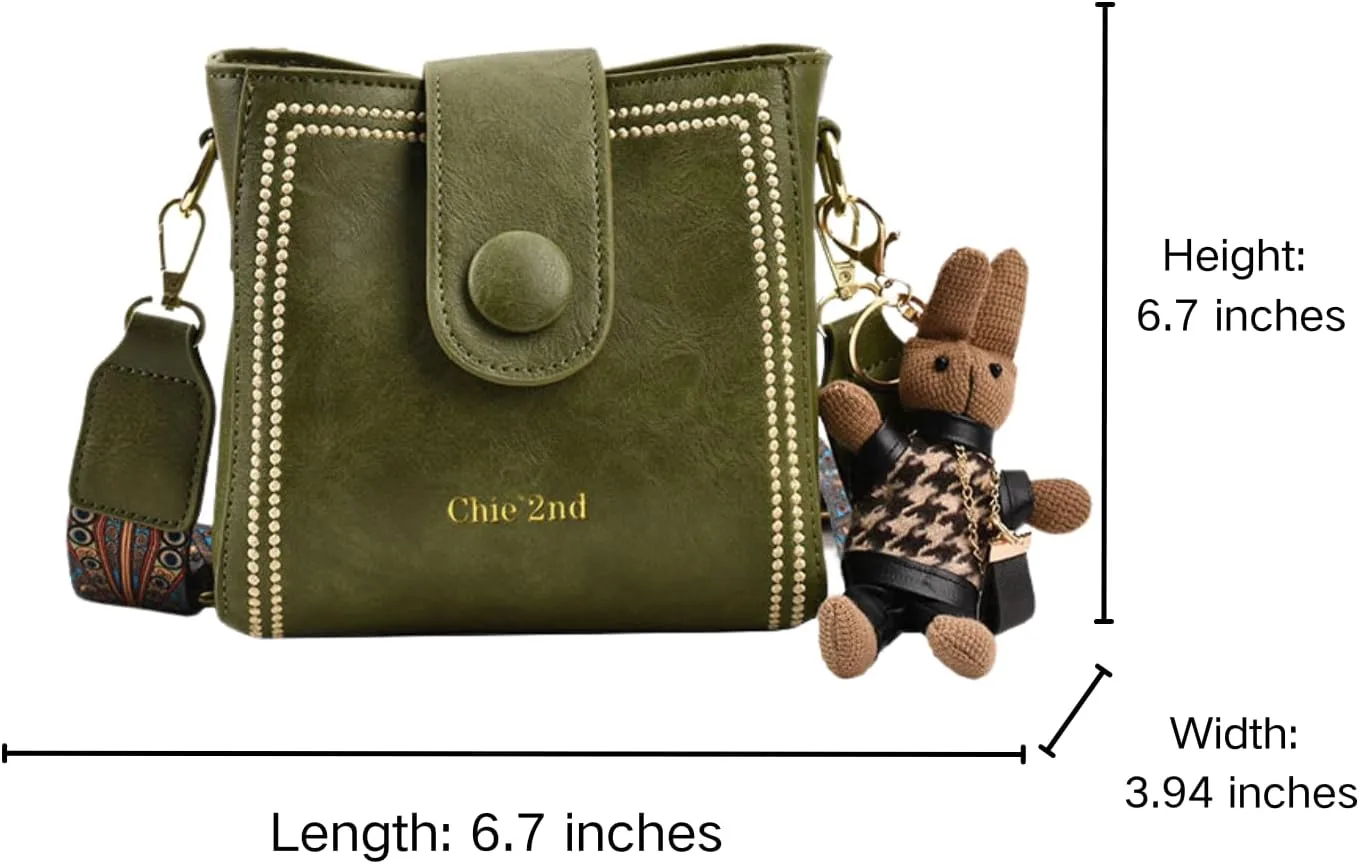 Small Vintage Bucket Bag with Adjustable Wider Shoulder Strap Cute Small Satchels Bag with Adorable Bunny Charm