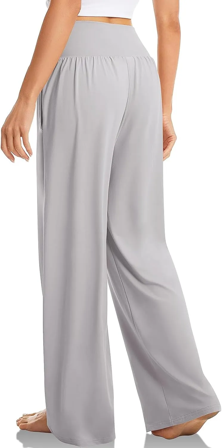 SMIDOW Womens Wide Leg Yoga Pants with Pockets Casual Loose High Waist Workout Pants Comfy Lounge Trousers Bootcut