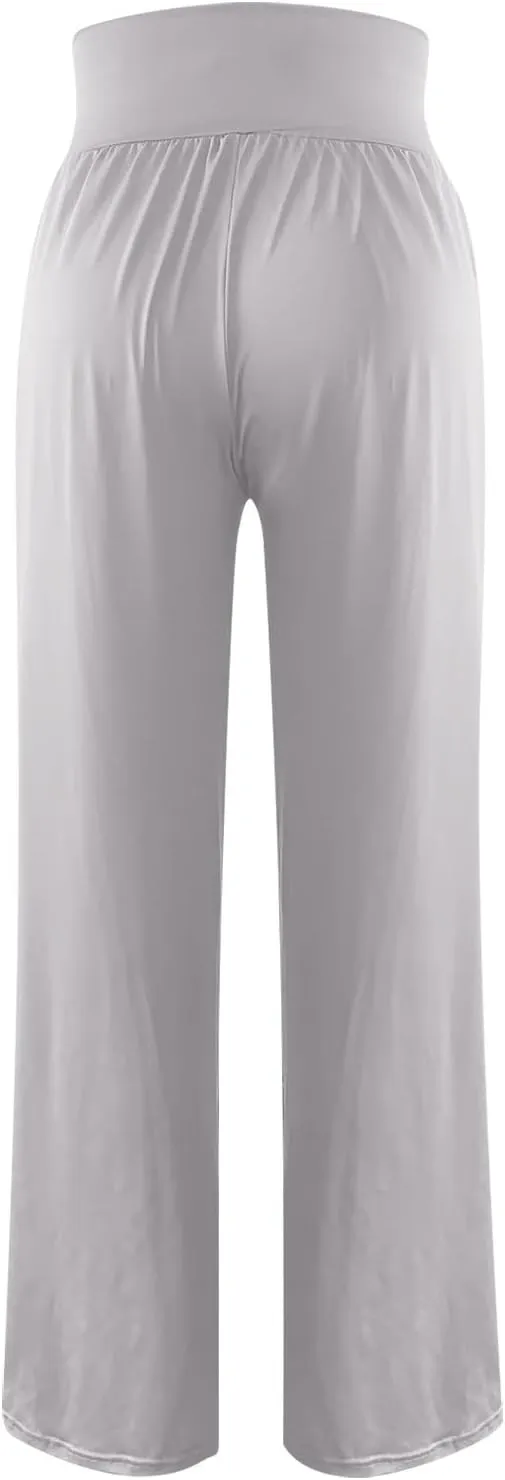 SMIDOW Womens Wide Leg Yoga Pants with Pockets Casual Loose High Waist Workout Pants Comfy Lounge Trousers Bootcut