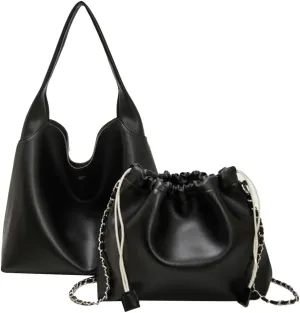 Soft Vegan Leather Shoulder Bag for Women Large Casual Retro Handbags Working Shopping Tote Purse Satchels 2pcs