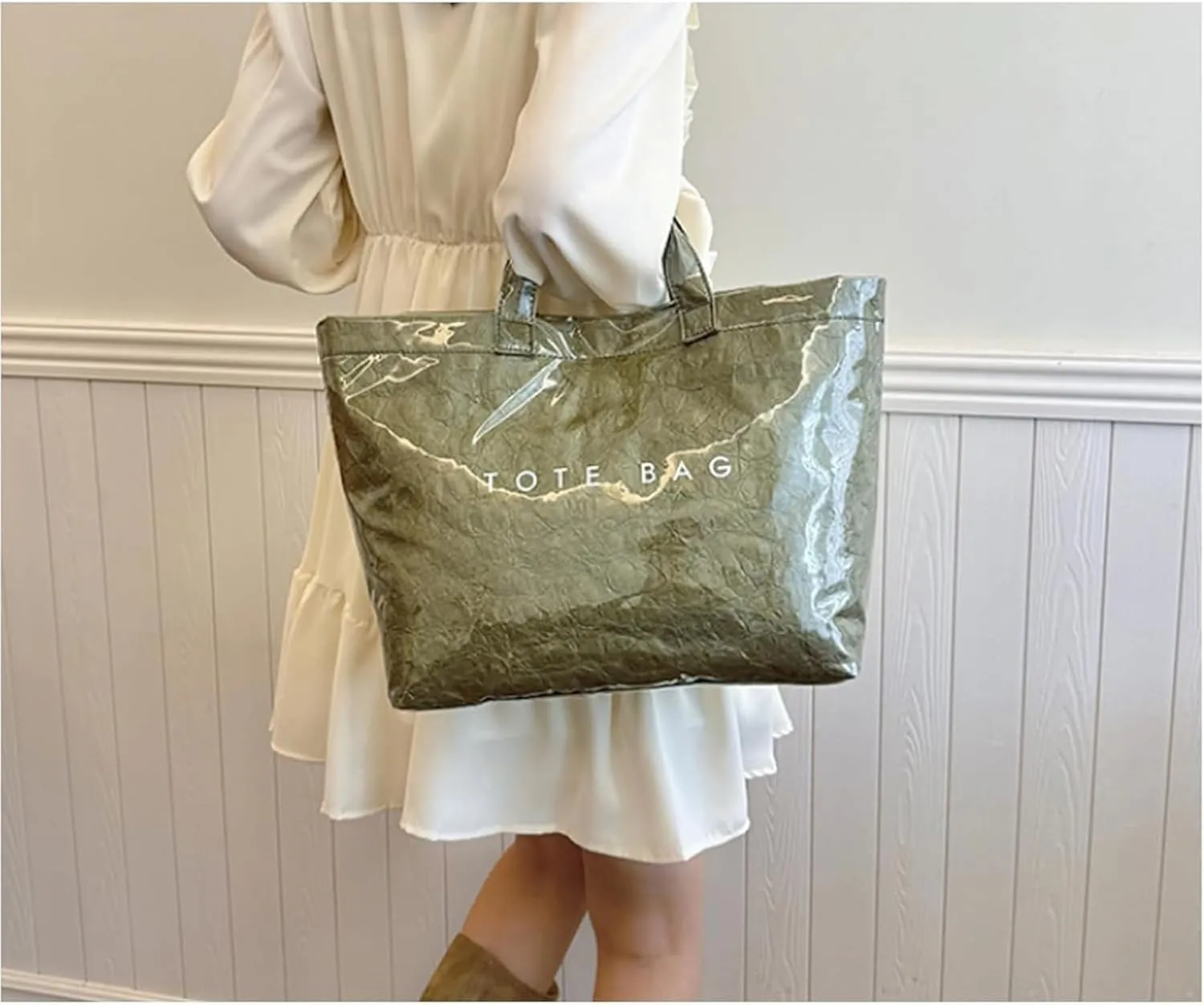 Stellaya Womens Letters Print Tote Bag, Women's PVC Kraft Paper Tote Bag, Stellaya Tote Bag