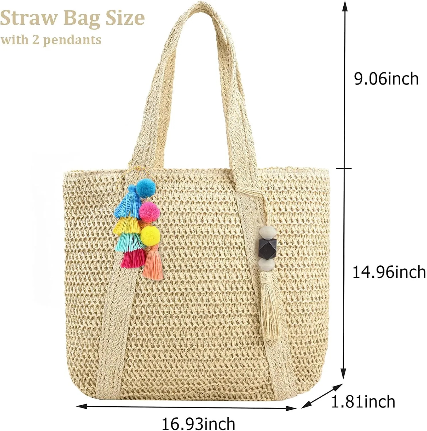 Straw Beach Bags for Women Woven Tote Bag Shoulder Handbags Summer Raffia Straw Purse Large Beach Bag for Vacation