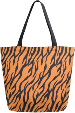 Stylish Extra Large Shoulder Grocery Tote Bag, Tiger Skin Pattern Canvas Daily Handle Bag for Gym Yoga Weekender Beach Travel Picnic Kitchen Reusable Market Shopping