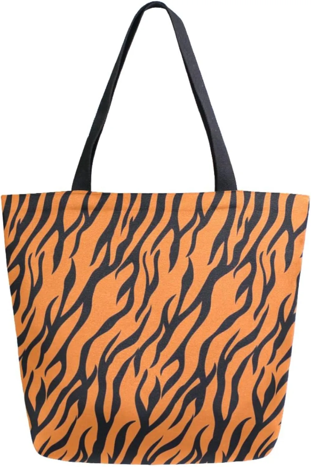 Stylish Extra Large Shoulder Grocery Tote Bag, Tiger Skin Pattern Canvas Daily Handle Bag for Gym Yoga Weekender Beach Travel Picnic Kitchen Reusable Market Shopping