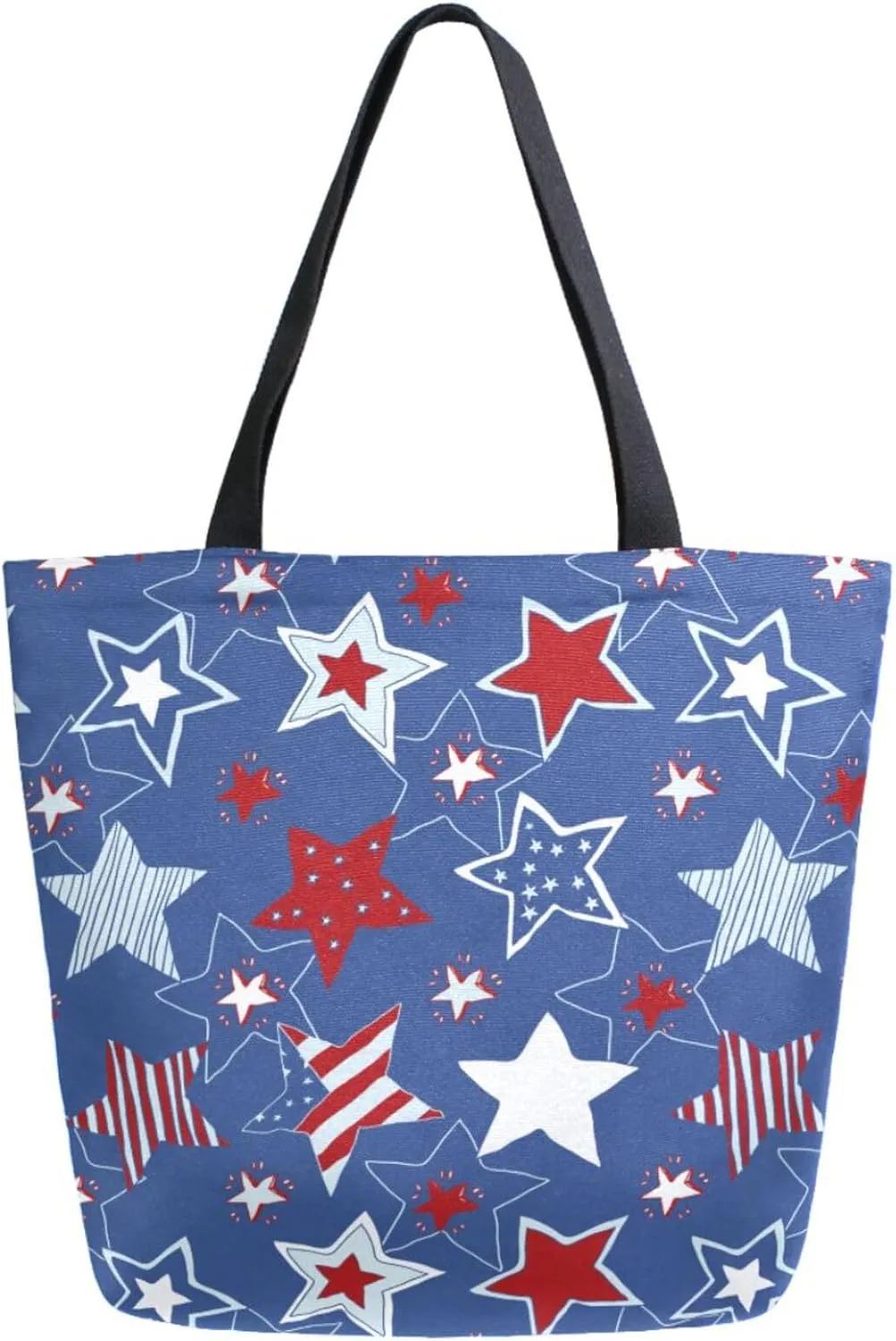 Stylish Extra Large Shoulder Grocery Tote Bag, Usa Flag American Patriotic Stars and Stripes Canvas Daily Handle Bag for Gym Yoga Weekender Beach Travel Picnic Kitchen Reusable Market Shopping