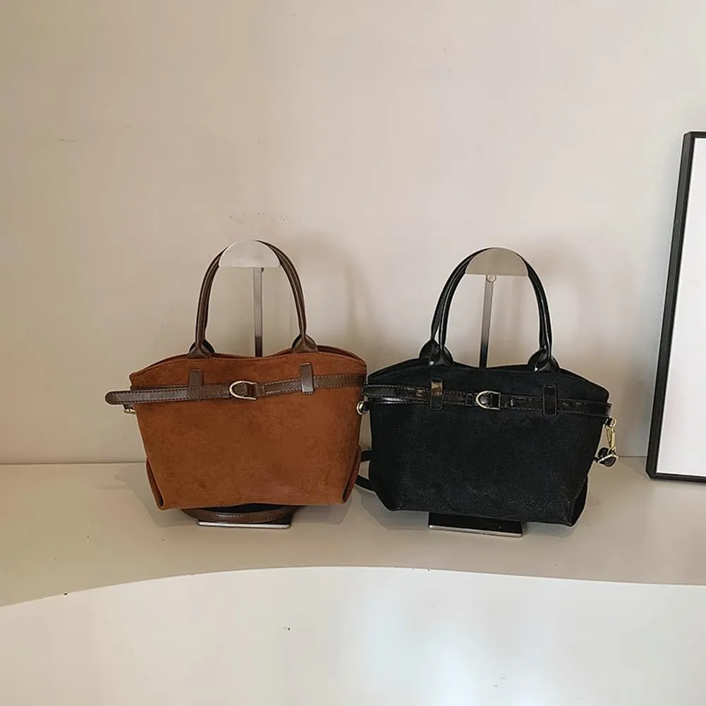 Suede Bags for Women Suede Tote Bag Retro Shoulder Bag Crossbody Purse Y2K Satchels Work Purses Top Handle Bag