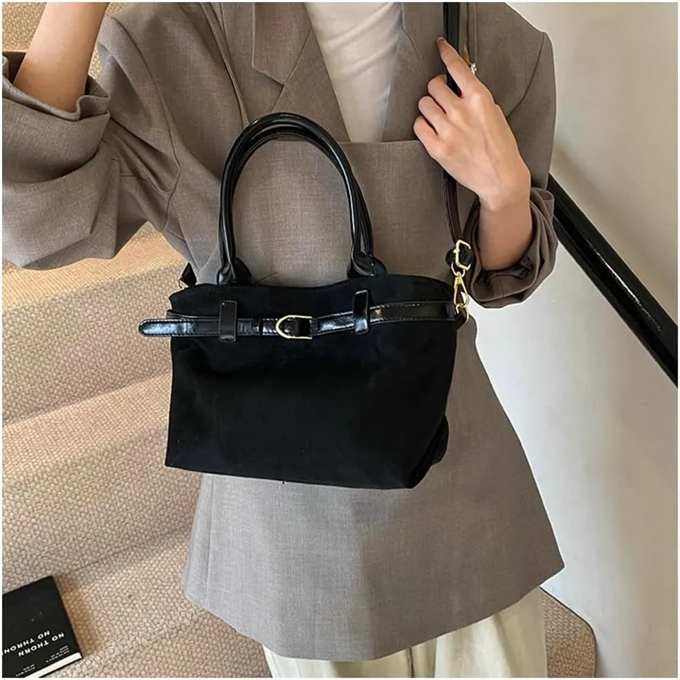 Suede Bags for Women Suede Tote Bag Retro Shoulder Bag Crossbody Purse Y2K Satchels Work Purses Top Handle Bag