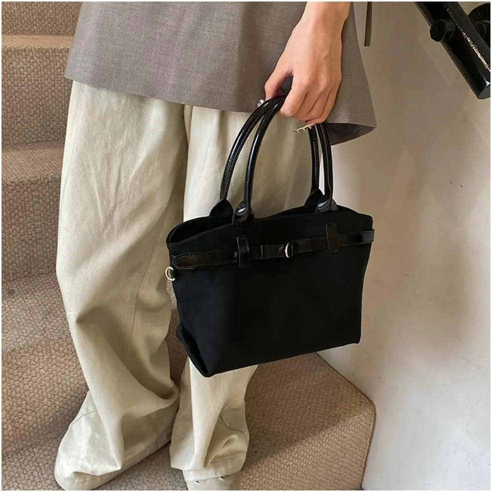 Suede Bags for Women Suede Tote Bag Retro Shoulder Bag Crossbody Purse Y2K Satchels Work Purses Top Handle Bag