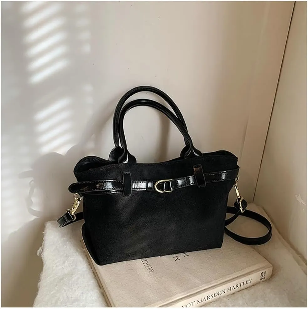 Suede Bags for Women Suede Tote Bag Retro Shoulder Bag Crossbody Purse Y2K Satchels Work Purses Top Handle Bag