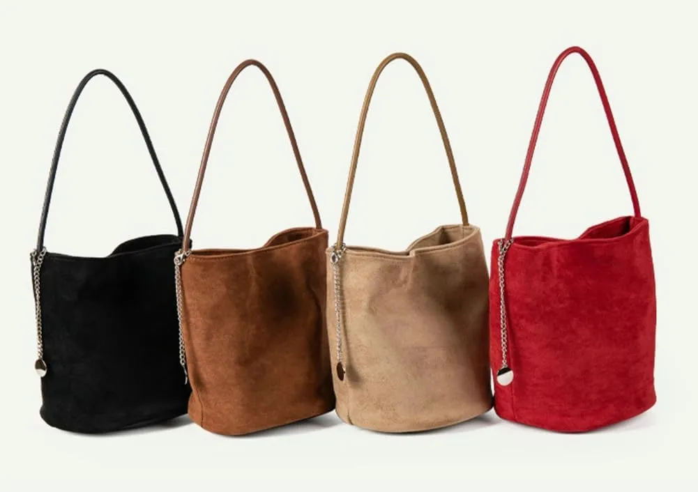 Suede Bucket Bag Shoulder Underarm Bag for Women Suede Satchels Handbag Crossbody Bag Slouchy Shoulder Bag Tote Purse