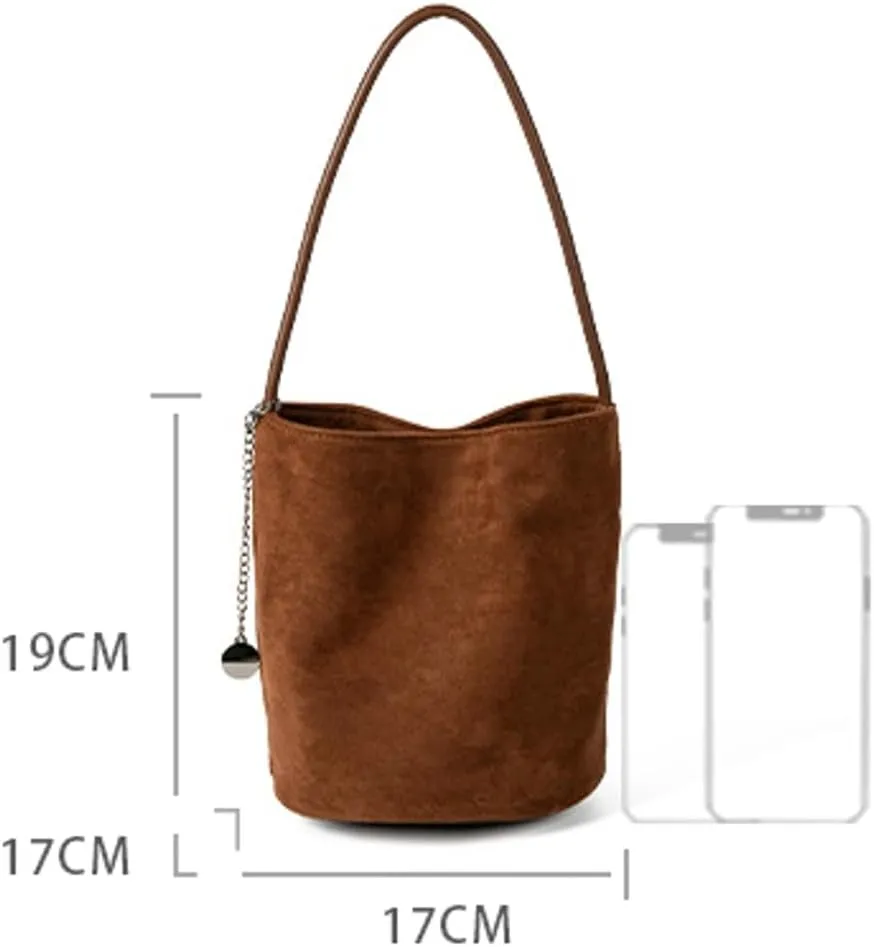 Suede Bucket Bag Shoulder Underarm Bag for Women Suede Satchels Handbag Crossbody Bag Slouchy Shoulder Bag Tote Purse