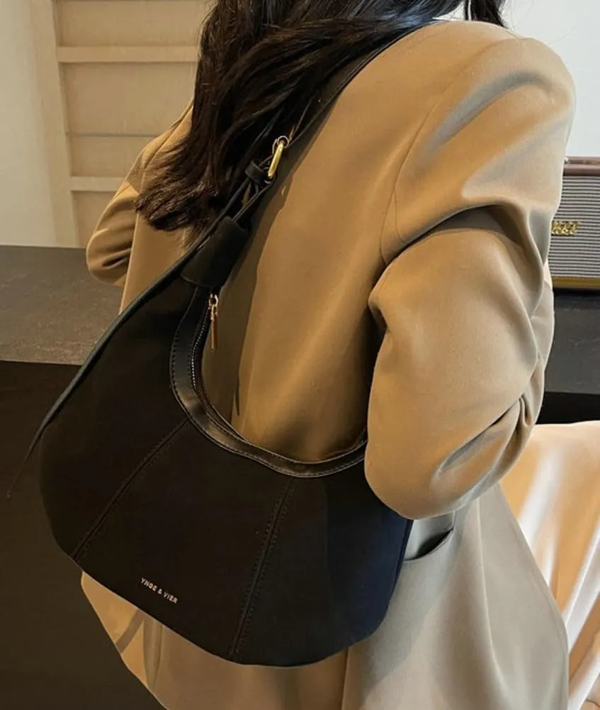 Suede Purse Handbag for Women Casual Crescent Satchels Shoulder Bag Crossbody Purse Top-handle Tote Party Shopping