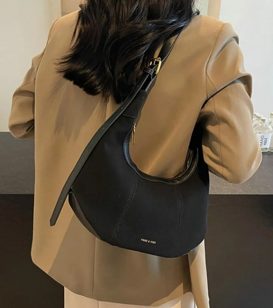 Suede Purse Handbag for Women Casual Crescent Satchels Shoulder Bag Crossbody Purse Top-handle Tote Party Shopping