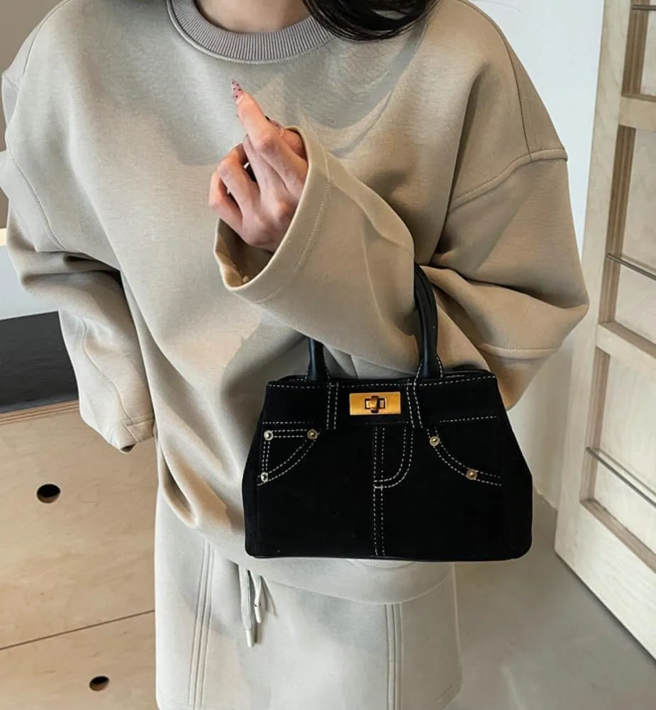 Suede Satchels Shoulder Bag for Women Retro Suede Tote Bag Purse Crossbody Bag Winter Fall Suede Top-handle Handbag Tote Bag