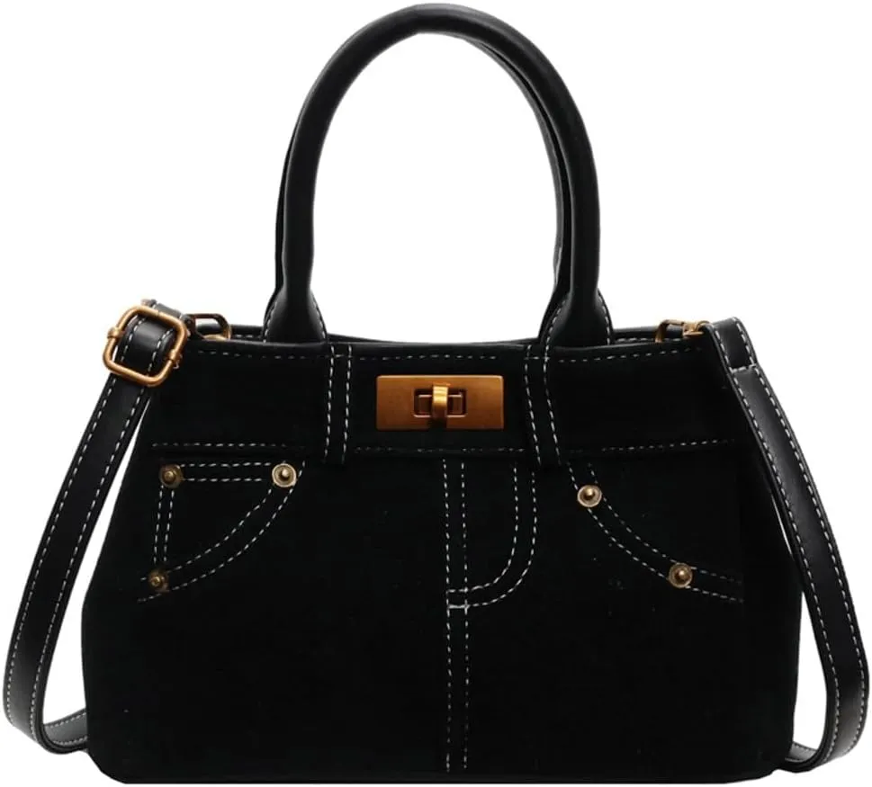 Suede Satchels Shoulder Bag for Women Retro Suede Tote Bag Purse Crossbody Bag Winter Fall Suede Top-handle Handbag Tote Bag