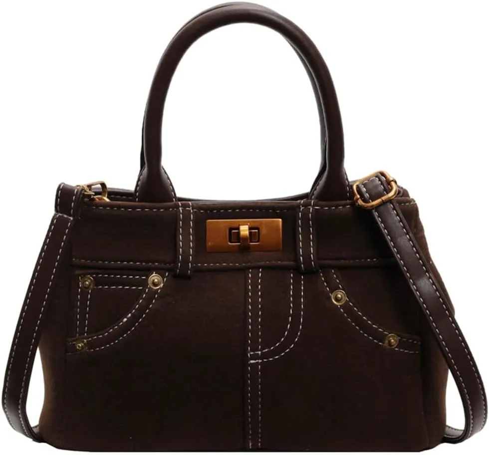 Suede Satchels Shoulder Bag for Women Retro Suede Tote Bag Purse Crossbody Bag Winter Fall Suede Top-handle Handbag Tote Bag