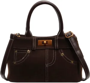 Suede Satchels Shoulder Bag for Women Retro Suede Tote Bag Purse Crossbody Bag Winter Fall Suede Top-handle Handbag Tote Bag