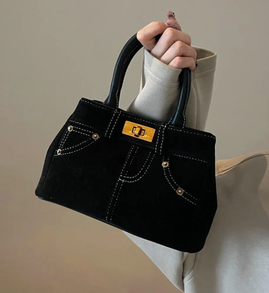 Suede Satchels Shoulder Bag for Women Retro Suede Tote Bag Purse Crossbody Bag Winter Fall Suede Top-handle Handbag Tote Bag