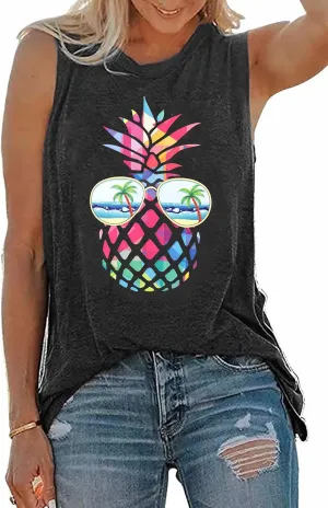 Sun Sand and A Drink in My Hand Tank Tops Beach Letter Graphic Hawaiian Vest Casual Summer Vacation Holiday Cami Shirt