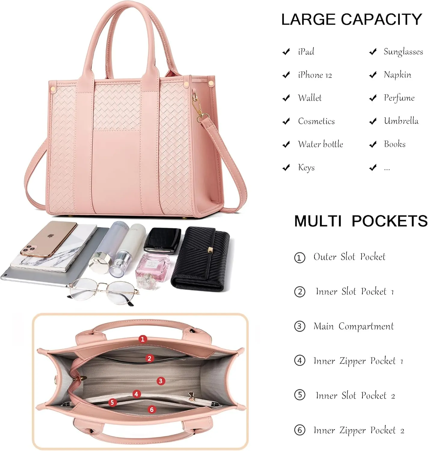 The Tote Bag Crossbody Purses for Women Shoulder Bag Handbags PU Leather Top Handle Bags with zipper