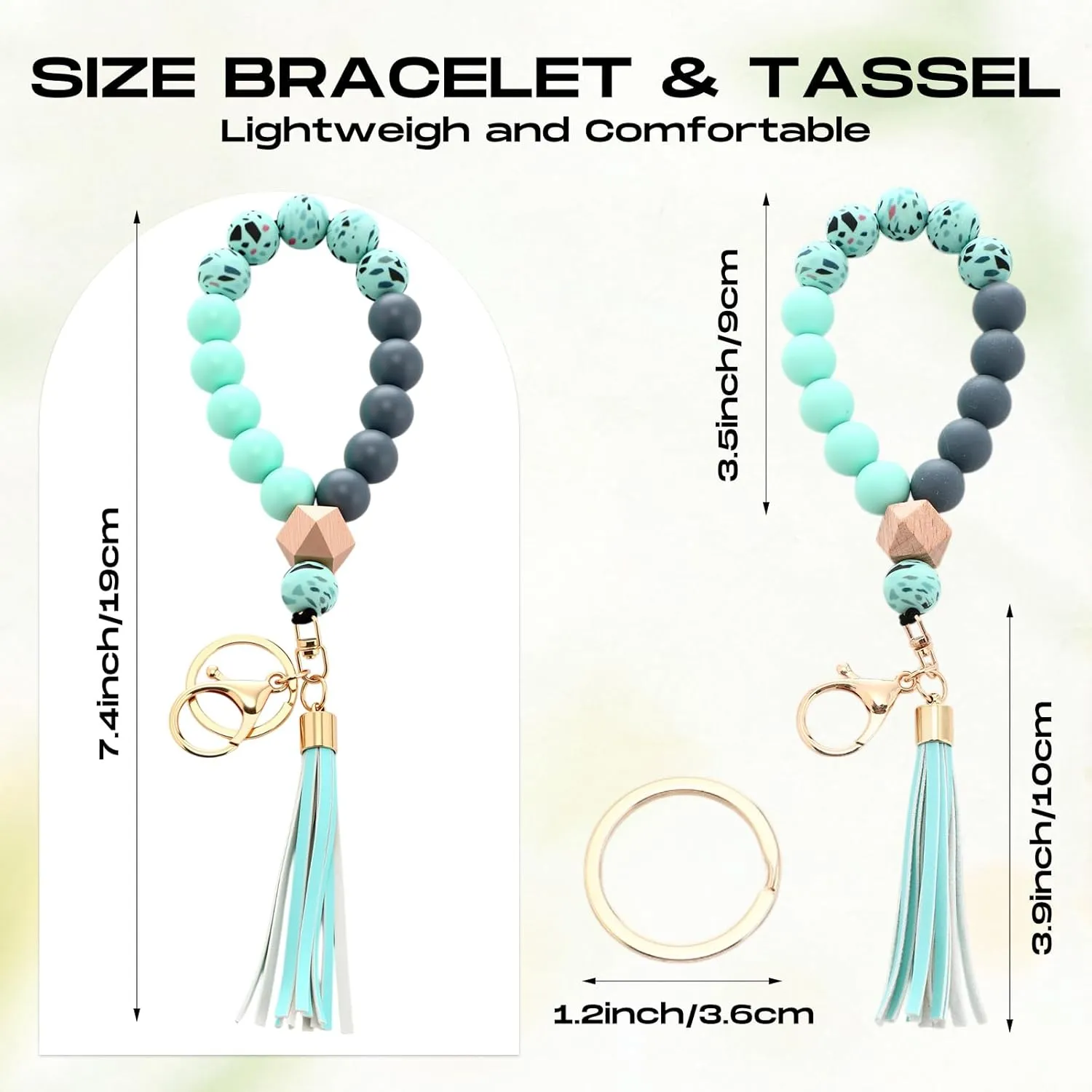 Tondiamo 6 Pcs Silicone Wristlet Keychain for Women Cute Car Key Ring Bracelet Beaded Bangle Chains with Leather Tassel