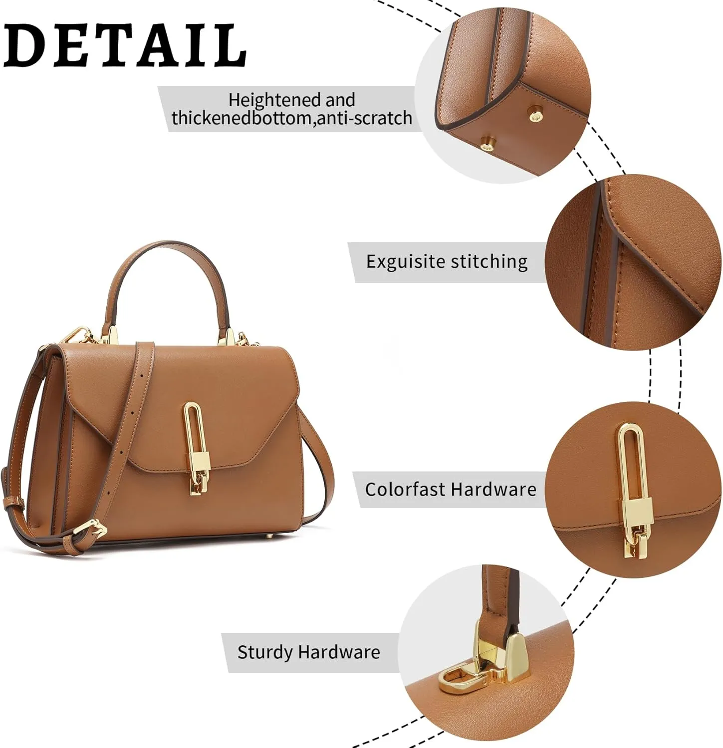 Top Handle Bag Fashion Leather Satchel Bag for Ladies, Zipper Pocket, MetalLeather tote bag for Women.