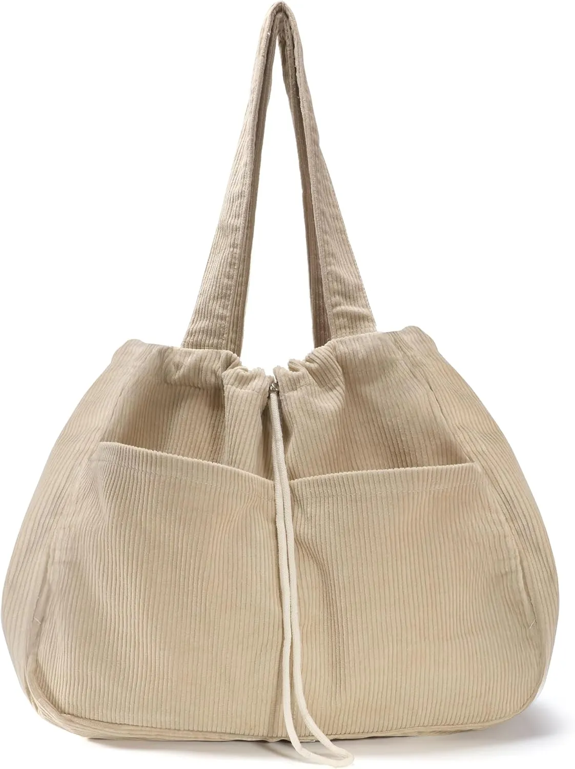 Tote Bag for Women,Corduroy Lightweight Large Capacity Shoulder Bags with Drawstring, Casual Handbag for Travel, Work