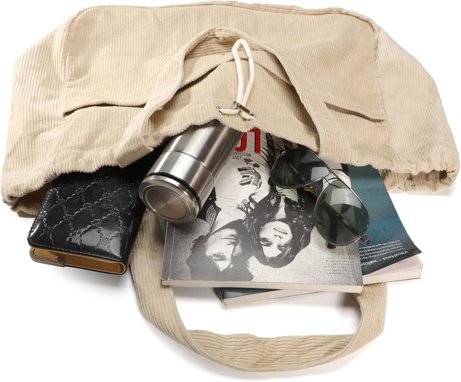 Tote Bag for Women,Corduroy Lightweight Large Capacity Shoulder Bags with Drawstring, Casual Handbag for Travel, Work