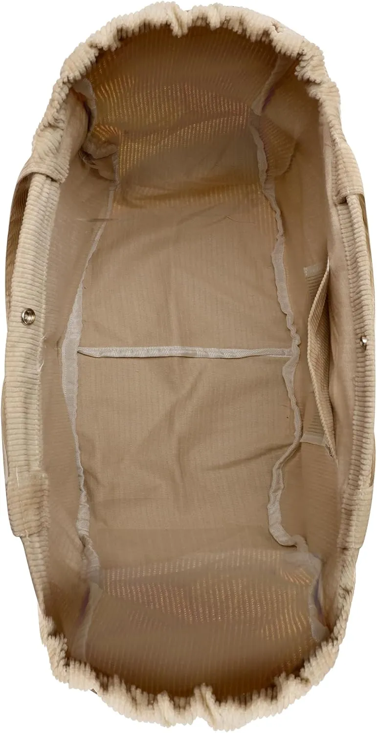 Tote Bag for Women,Corduroy Lightweight Large Capacity Shoulder Bags with Drawstring, Casual Handbag for Travel, Work