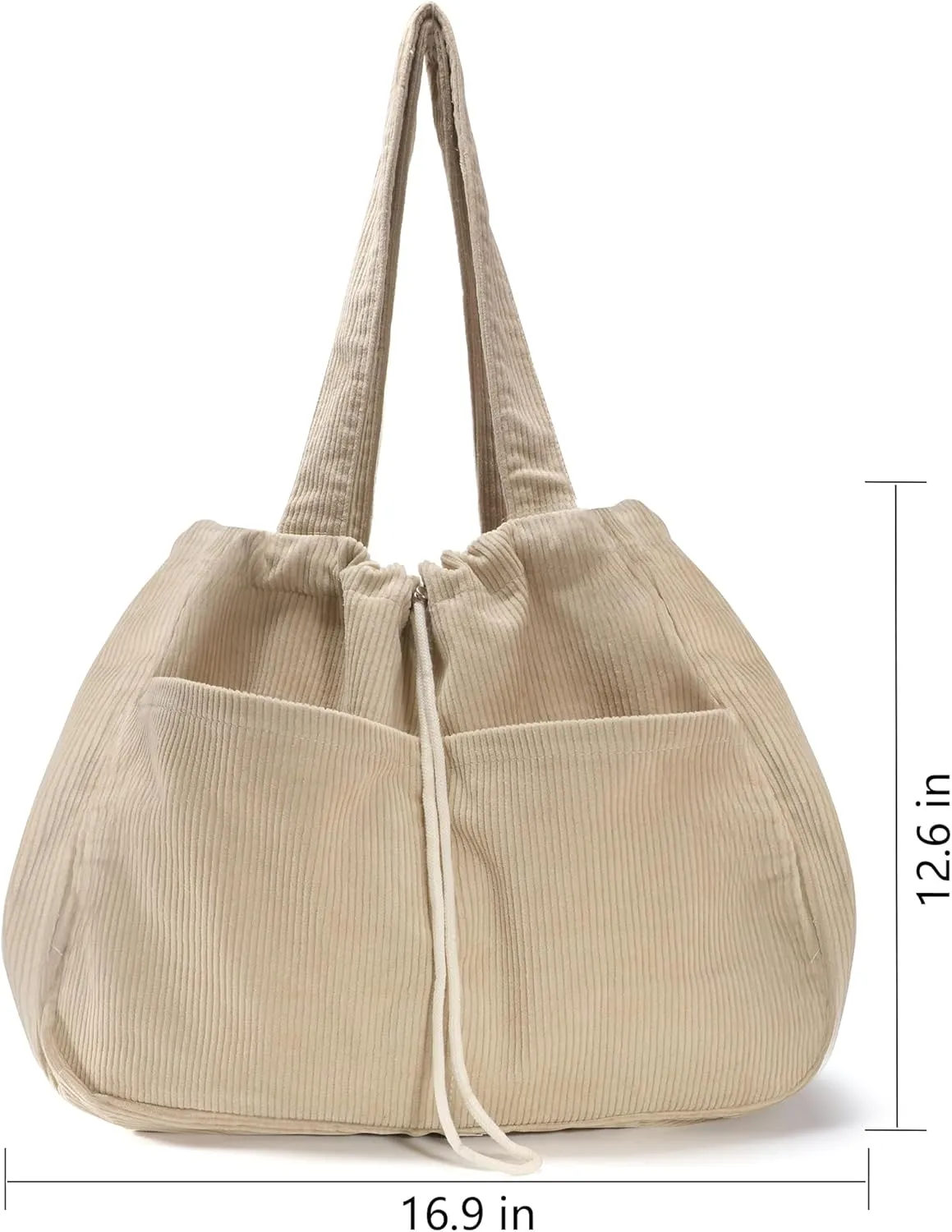Tote Bag for Women,Corduroy Lightweight Large Capacity Shoulder Bags with Drawstring, Casual Handbag for Travel, Work