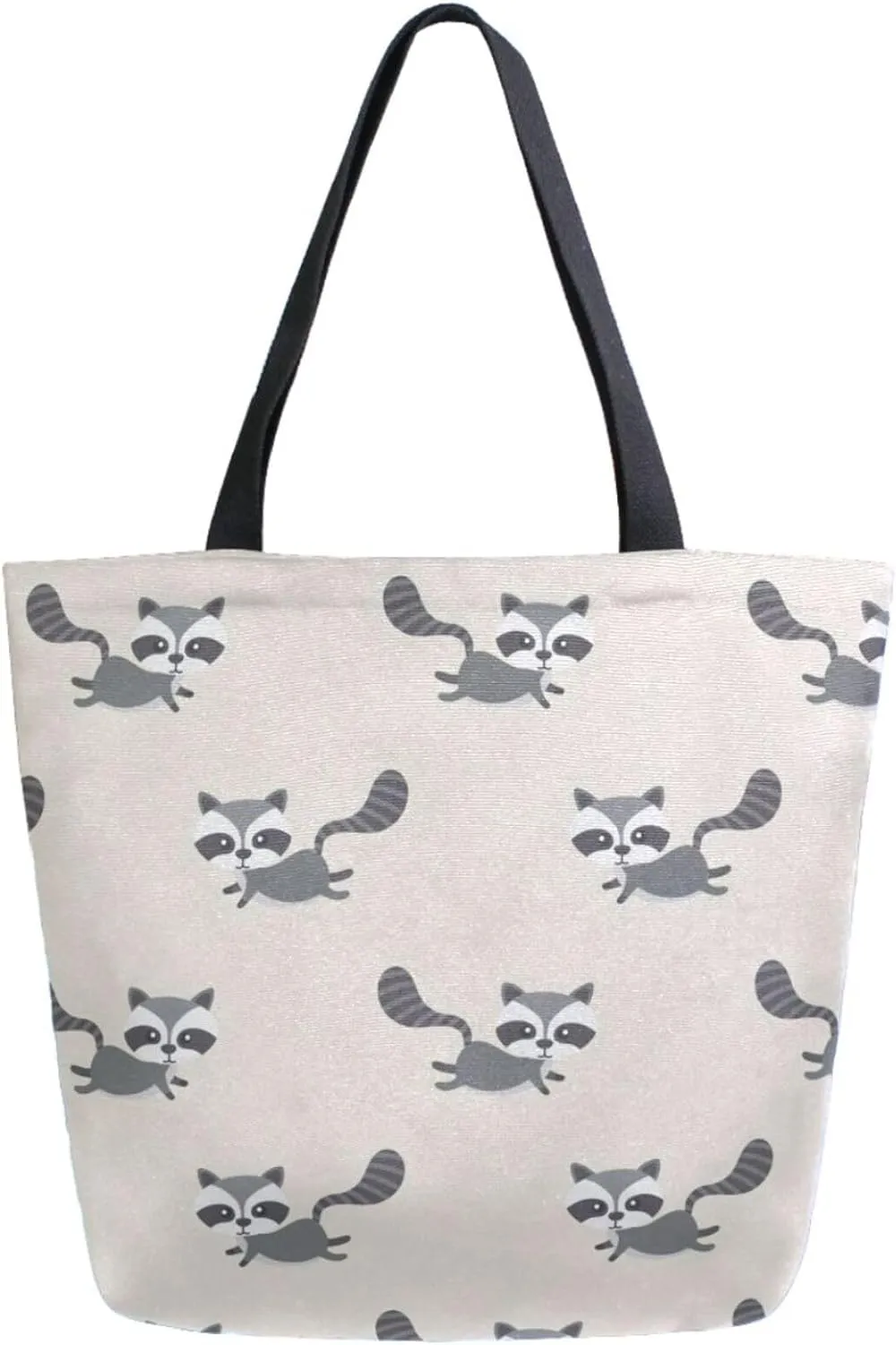 Trendy Extra Large Shoulder Grocery Tote Bag, Adorable Raccoon Brown Floral Canvas Daily Handle Bag for Gym Yoga Weekender Picnic Beach Travel Kitchen Reusable Market Shopping