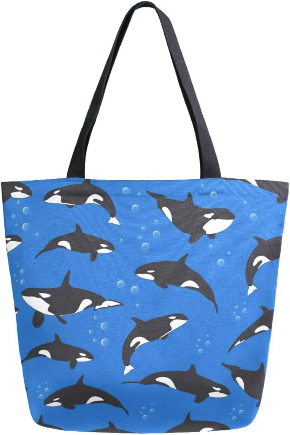 Trendy Extra Large Shoulder Grocery Tote Bag, Deep Ocean Killer Whale Blue Canvas Daily Handle Bag for Gym Yoga Weekender Picnic Beach Travel Kitchen Reusable Market Shopping