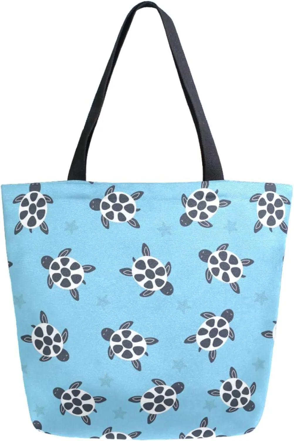 Trendy Extra Large Shoulder Grocery Tote Bag, Sealife Turtles Seastars Blue Ocean Canvas Daily Handle Bag for Gym Yoga Weekender Picnic Beach Travel Kitchen Reusable Market Shopping