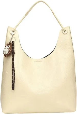 Trendy Leather Bucket Tote Bag for Women Retro Shoulder Bag Top Handle Purse Work Commuter Handbag Large Capacity 2 Pcs