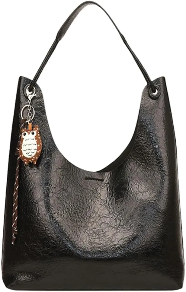 Trendy Leather Bucket Tote Bag for Women Retro Shoulder Bag Top Handle Purse Work Commuter Handbag Large Capacity 2 Pcs