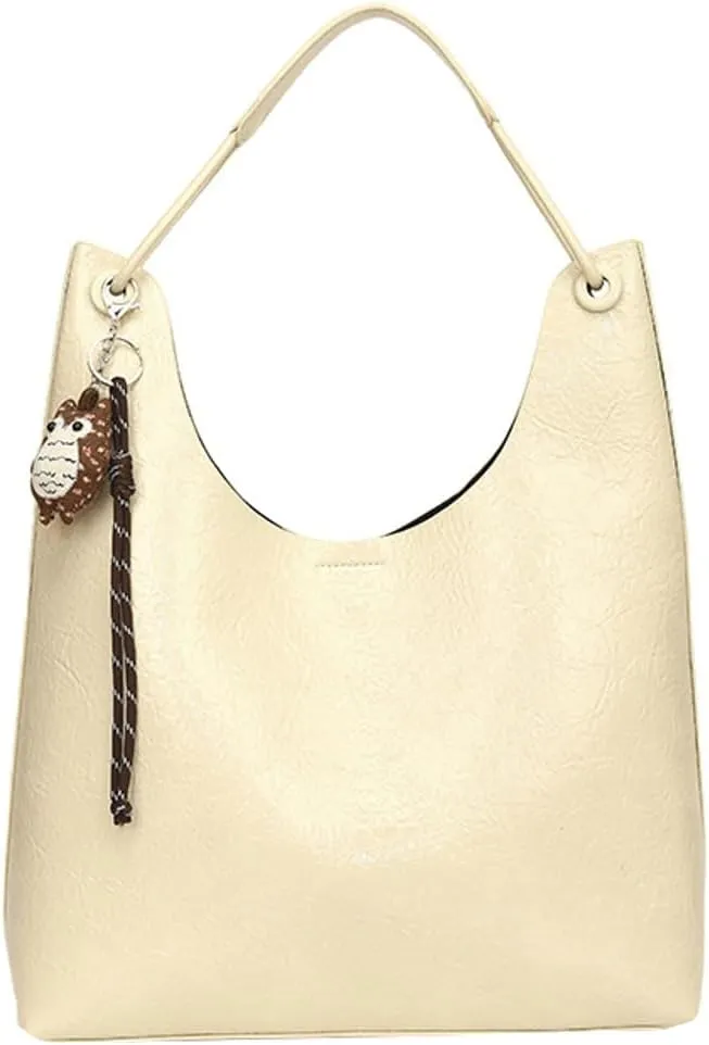 Trendy Leather Bucket Tote Bag for Women Retro Shoulder Bag Top Handle Purse Work Commuter Handbag Large Capacity 2 Pcs