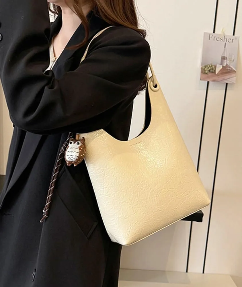Trendy Leather Bucket Tote Bag for Women Retro Shoulder Bag Top Handle Purse Work Commuter Handbag Large Capacity 2 Pcs