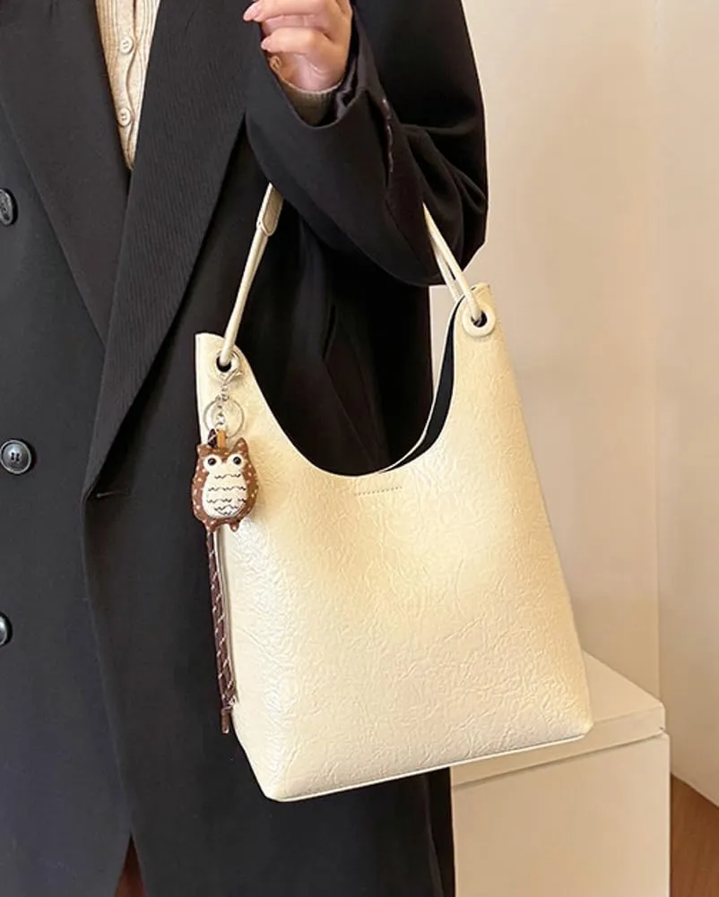 Trendy Leather Bucket Tote Bag for Women Retro Shoulder Bag Top Handle Purse Work Commuter Handbag Large Capacity 2 Pcs