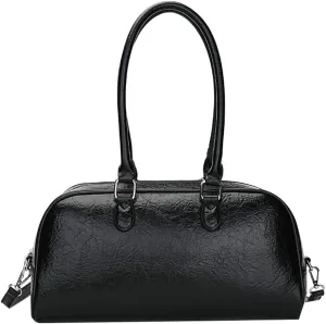 Trendy Shoulder Bag for Women Medium Size Crossbody Tote Purse Glossy Vegan Leather Y2k Handbags Top Handle Satchels