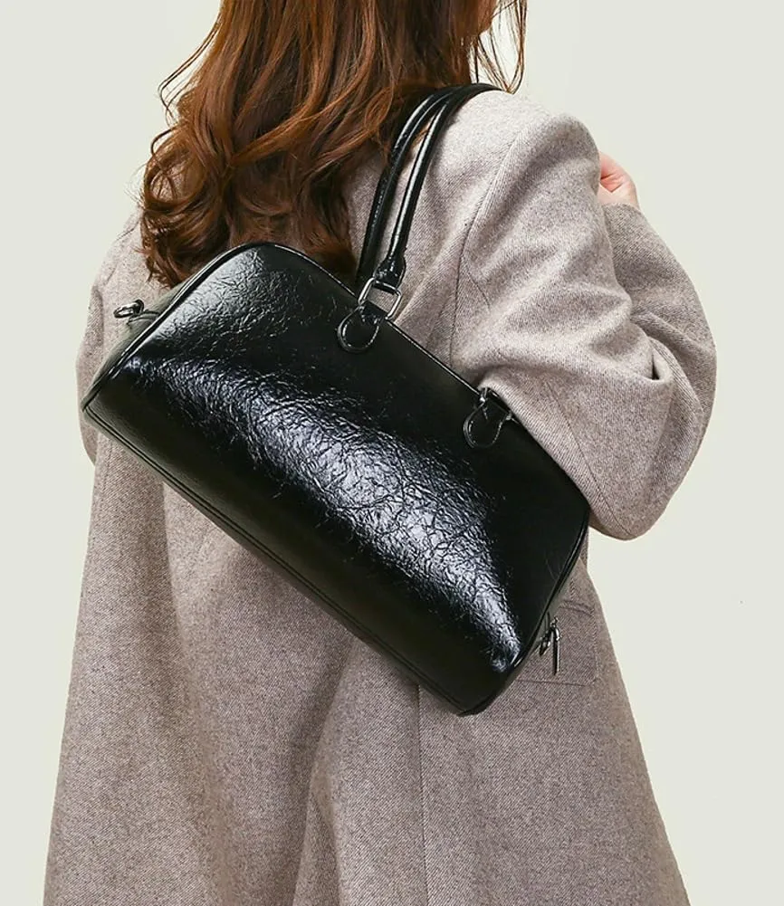 Trendy Shoulder Bag for Women Medium Size Crossbody Tote Purse Glossy Vegan Leather Y2k Handbags Top Handle Satchels