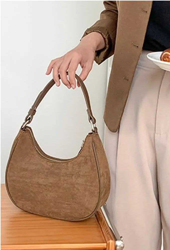 Trendy Suede Crescent Underarm Single Shoulder Bag Women Slouchy Satchels Crossbody Purse Top-handle Travel Tote Handbag