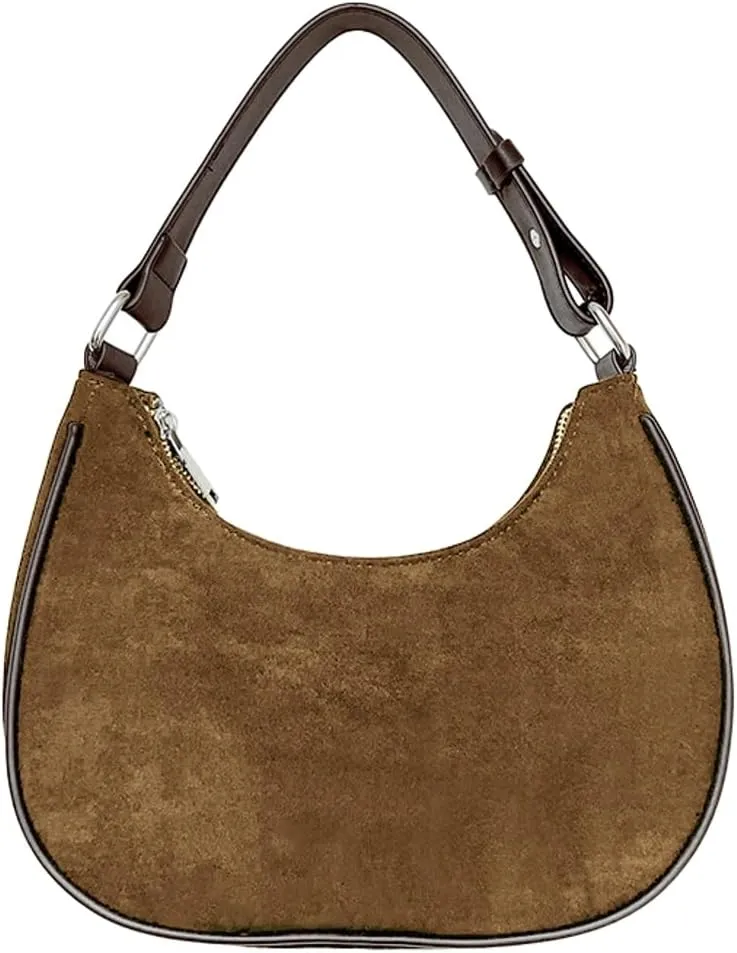 Trendy Suede Crescent Underarm Single Shoulder Bag Women Slouchy Satchels Crossbody Purse Top-handle Travel Tote Handbag