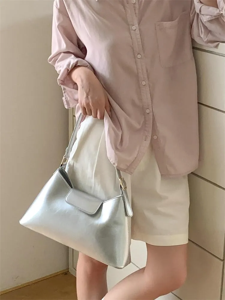 Trendy Vegan Leather Shoulder Tote Bag for Women Y2k Large Working Handbags Casual Ladies Top Handle Satchels