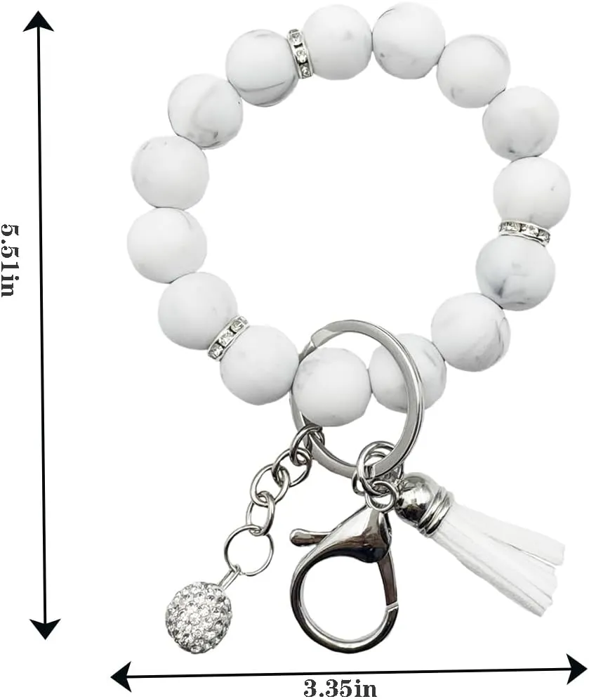 Unpafcxddyig Silicone Bead Keychain Bracelet Women Wristlet Key Ring Bangle Chains with Tassel