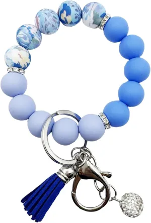 Unpafcxddyig Silicone Bead Keychain Bracelet Women Wristlet Key Ring Bangle Chains with Tassel