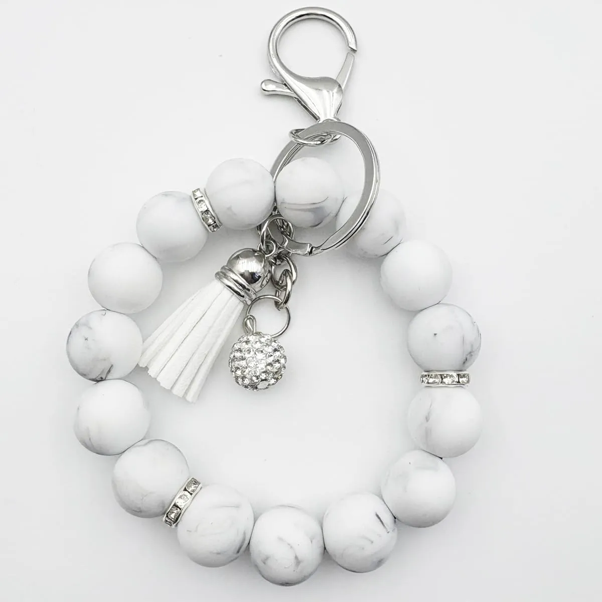 Unpafcxddyig Silicone Bead Keychain Bracelet Women Wristlet Key Ring Bangle Chains with Tassel