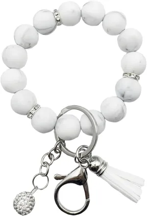 Unpafcxddyig Silicone Bead Keychain Bracelet Women Wristlet Key Ring Bangle Chains with Tassel
