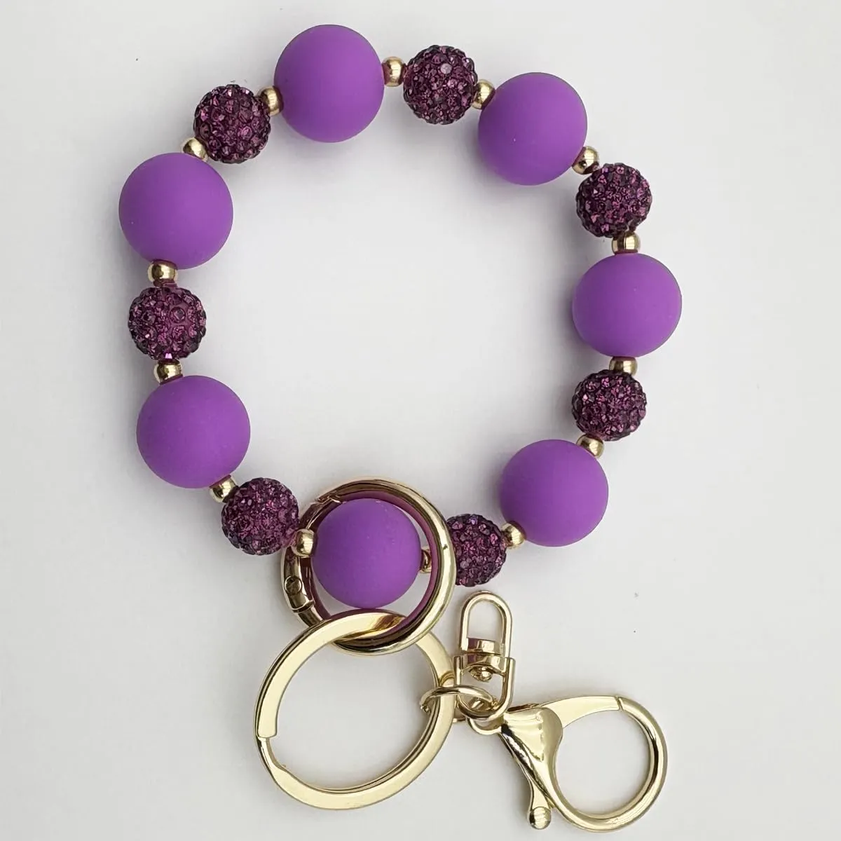 Unpafcxddyig Wristlet Keychain Silicone Bead Keychain Rhinestone Bling Bracelet Women Wristlet Key Ring Bangle Chains