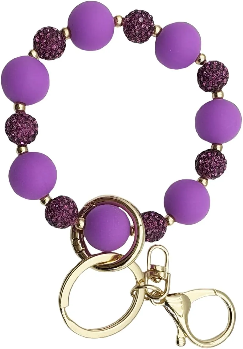 Unpafcxddyig Wristlet Keychain Silicone Bead Keychain Rhinestone Bling Bracelet Women Wristlet Key Ring Bangle Chains